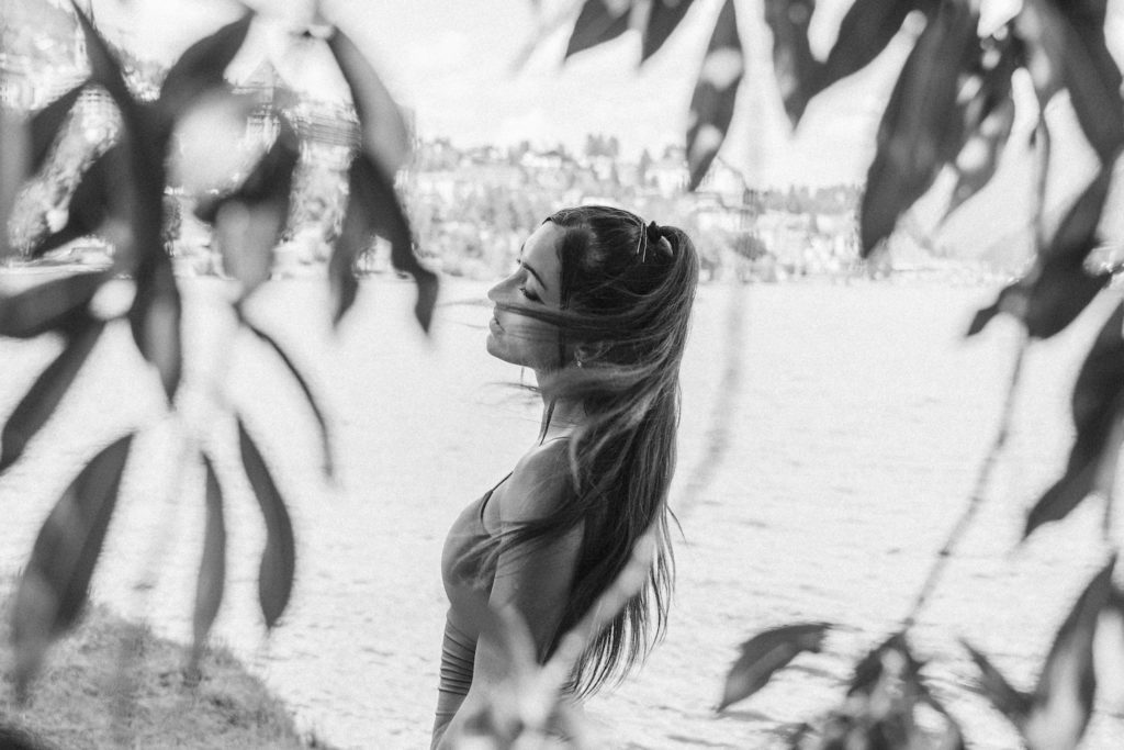 Black and white editorial portrait in St. Moritz